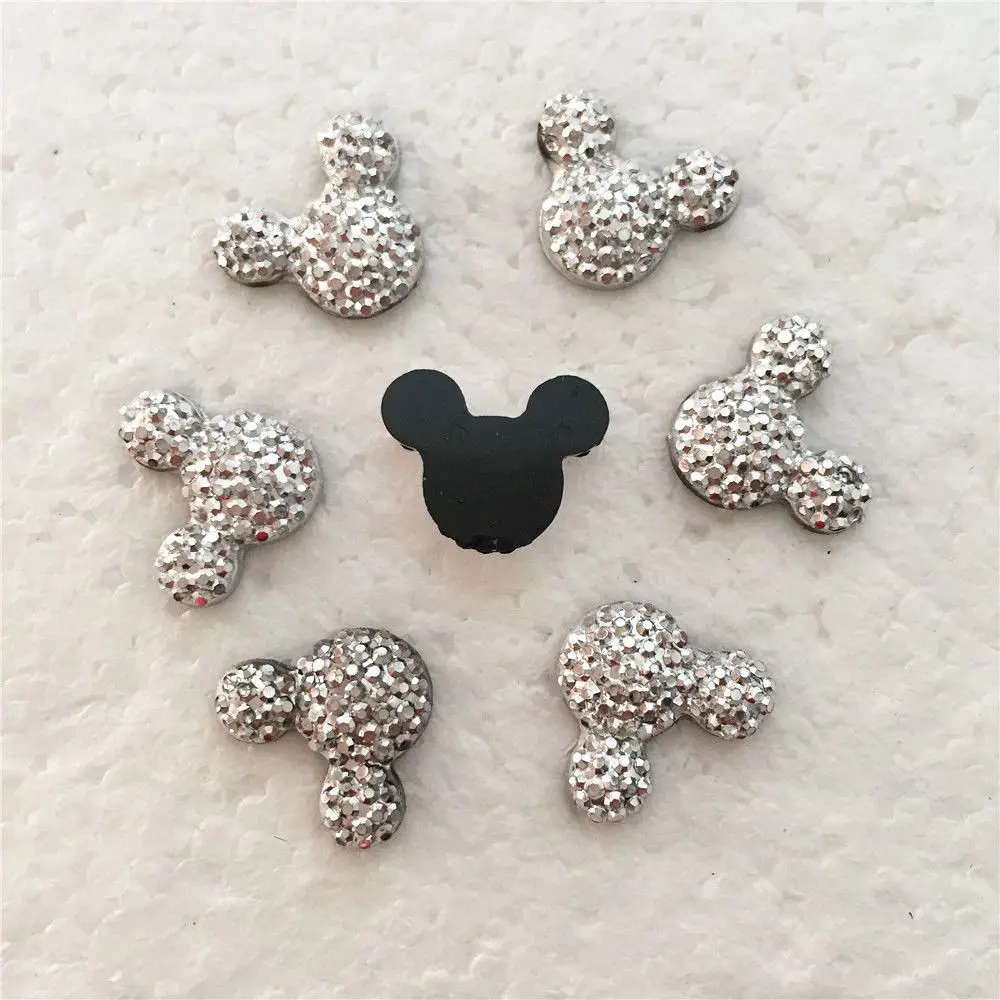 60pcs Resin Cute Shiny Beautiful Mouse Head  Flatback Rhinestone Appliques DIY Wedding Scrapbook Craft SC45