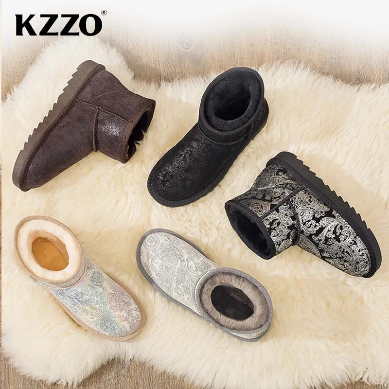 KZZO New Arrive Australia Winter Snow Boots Women Genuine Leather Short Casual Boots Natural Wool Lined Warm Shoes Waterproof