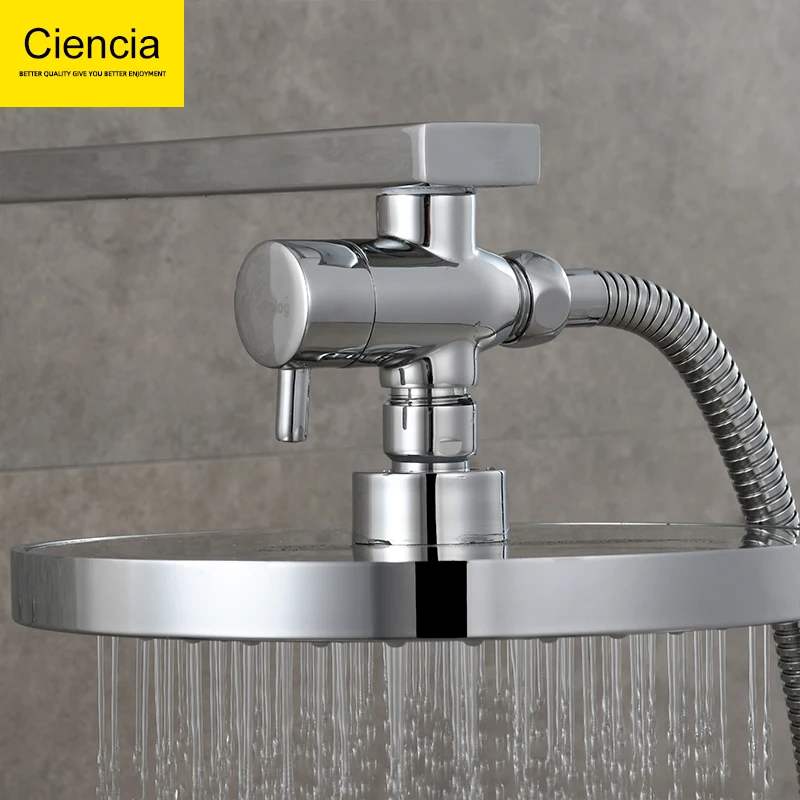 Ciencia Brass G1/2'' Shower Diverter with Shut Off Valve for Bathtub and Shower Arm T-Valve to Fixed Hand Shower Head