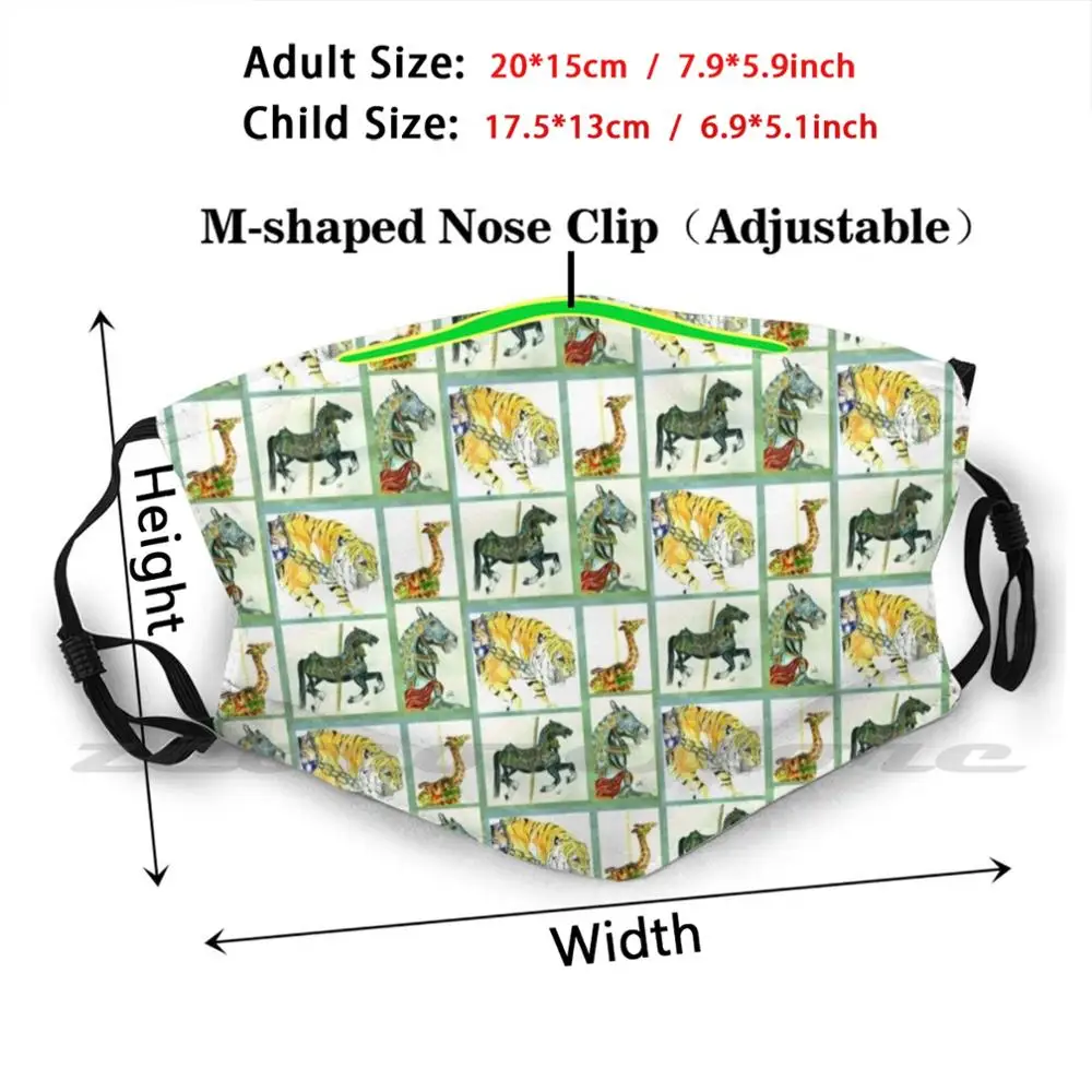 Spokane-로프 마스크, 성인, 어린이, 세탁 가능, Pm2.5 필터 로고, 창의력, 회전목마, 호랑이, 말 기린