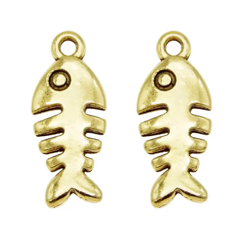 Julie Wang 40PCS Small Fish Bones Charms Retro Antique Color Fish Pendant Bracelet Alloy Jewelry Making Accessory