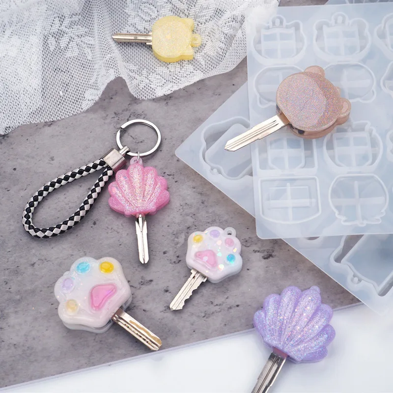 DIY Crystal Epoxy Resin Mold Keychain Key Head Key Cover Cat Claw Mirror Silicone Mold For Resin