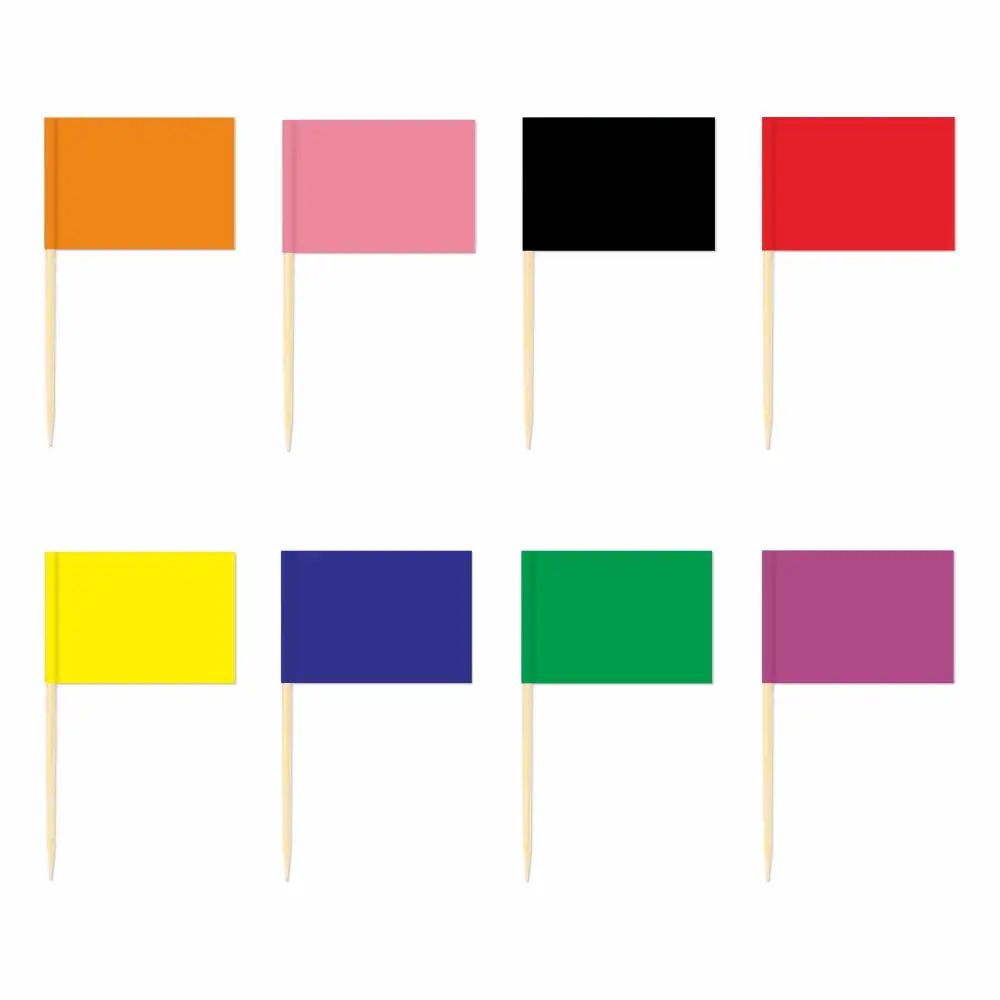 Pure Red Toothpick Flag, Yellow, Blue, Green, Orange, 3.5x2.5cm, Cake Topper, Party Cupcake, Lovely Baking Dessert Decorations