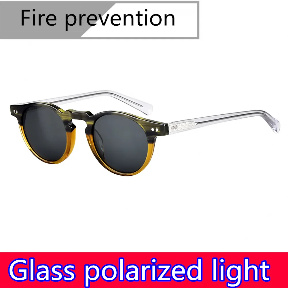 Glass Polarized Sunglasses Retro Fireproof Sunglasses OV5186 Men's Women's Round Glasses Myopia Finished Sunglasses Driving Car