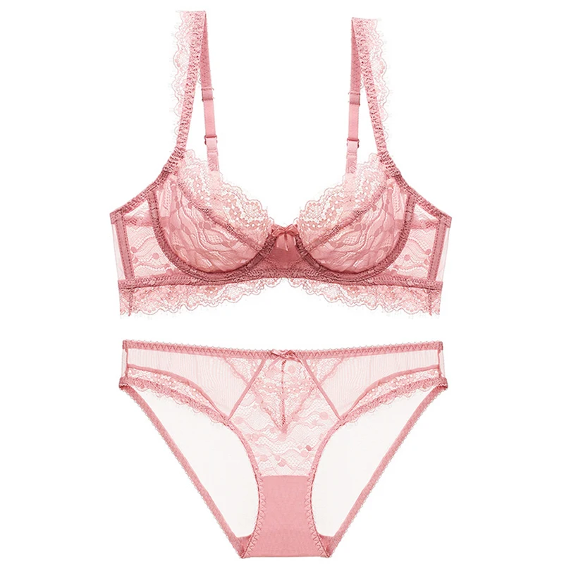 Nuovi reggiseni da donna rosa set di biancheria intima pizzo trasparente con ferretto reggiseno Push Up E mutandine Plus Size E Cup set di Lingerie