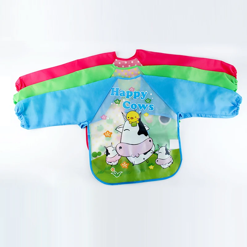 18 Colors Baby Bibs Waterproof with Long Sleeve Baby Feeding Smock Bibs Plastic Bib for Kids Children 2-5 Years