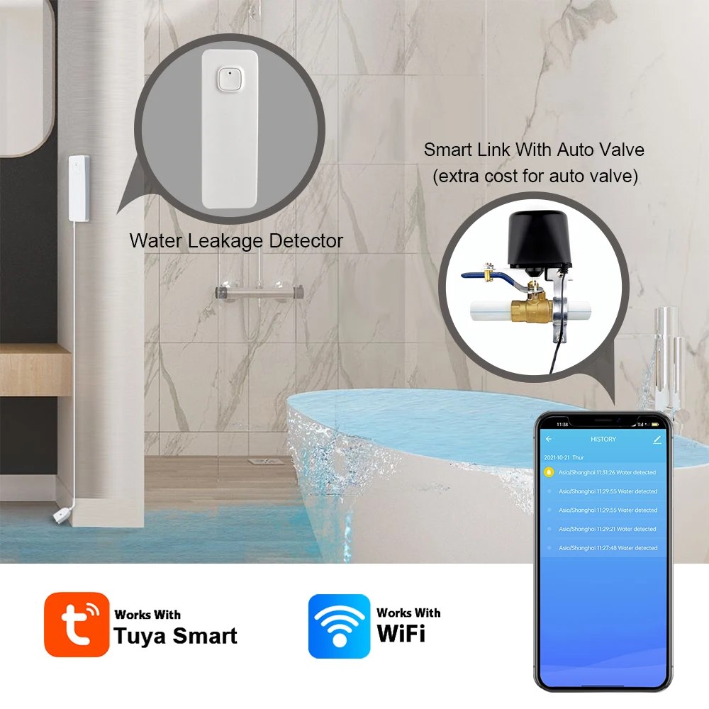 Tuya WiFi Water Leakage Sensor Rechargeable Remote Flooding Detect Monitor Smarthome Alarm House Protection Against Water Leaks