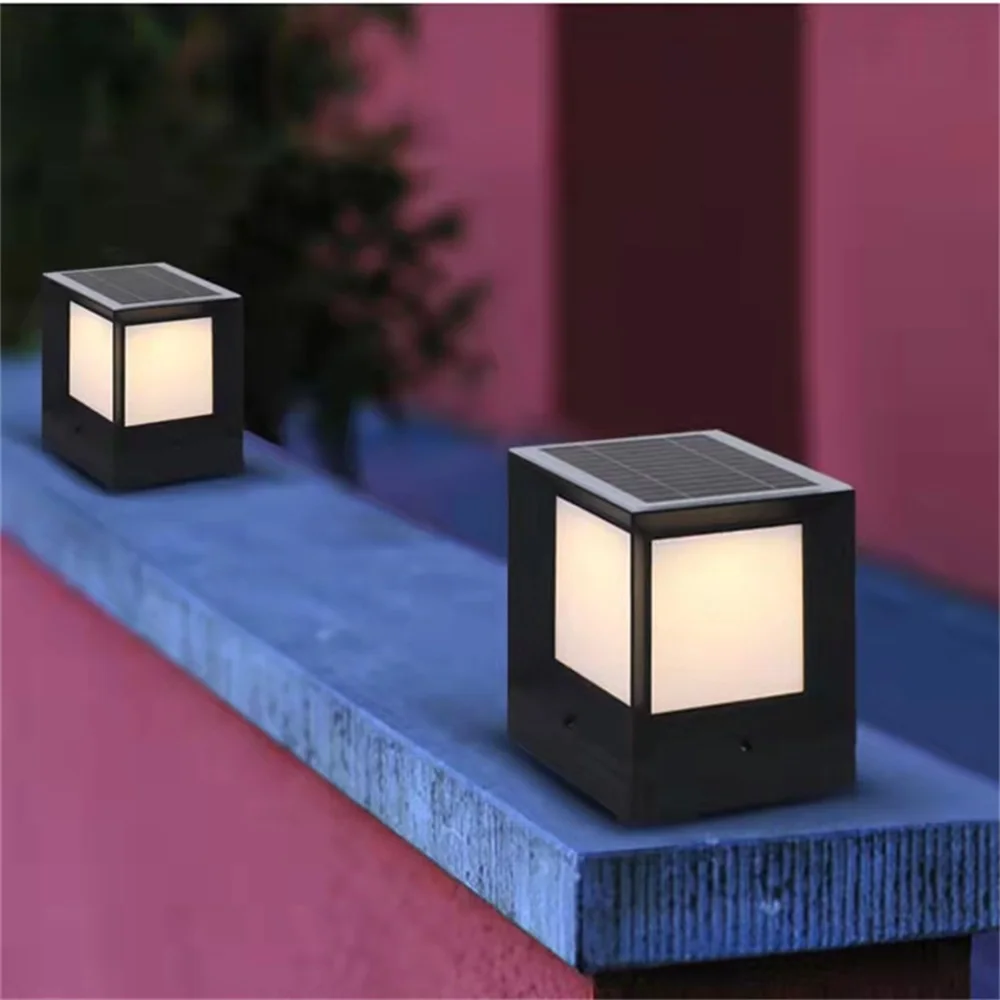 Imagem -02 - Livre Solar Cubo Luz Led Pilar Pós Lâmpada à Prova Impermeável Água Luminárias para Casa Jardim Pátio 8m ao ar