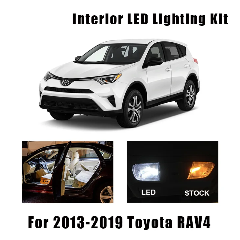 

10pcs White LED Interior Light Map Dome Bulbs Kit Fit For 2013-2015 2016 2017 2018 2019 Toyota RAV4 Trunk Cargo License Lamp