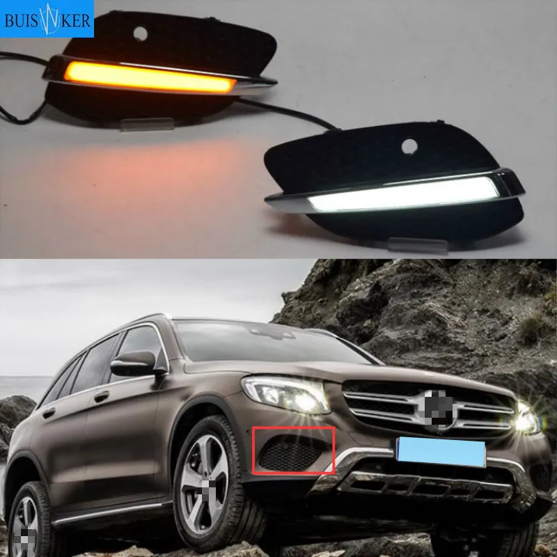 

2pcs For Mercedes Benz GLC X205 2015 2016 LED DRL Daytime Running Lights Daylight yellow turn Signal lamp light