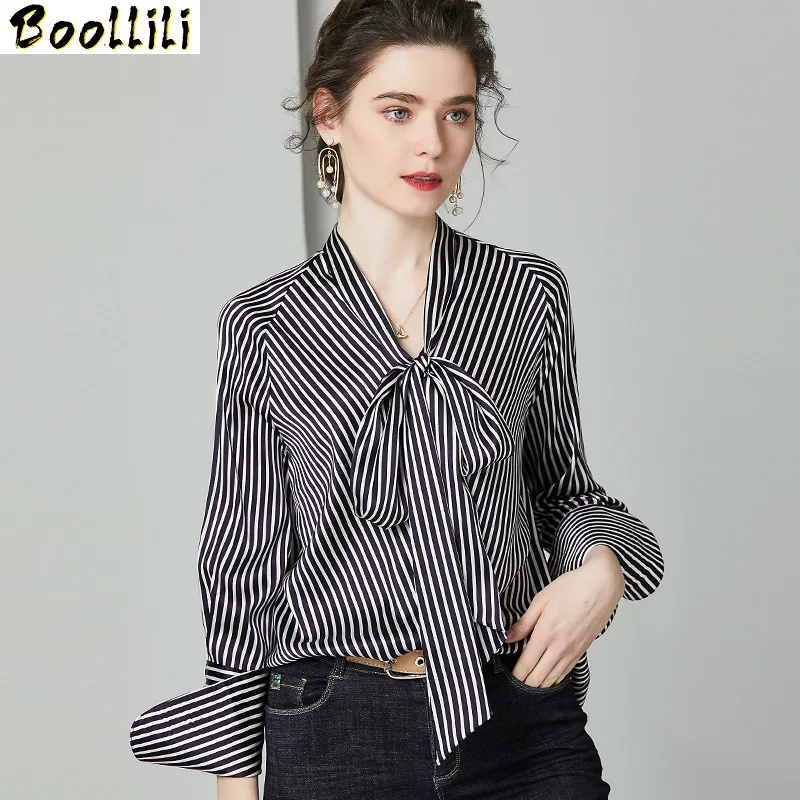 

Boollili Elegant Womens Tops and Blouses Real Silk Shirt Spring Autumn Clothes 2020 Korean Office Ladies Wear Blouse Blusas