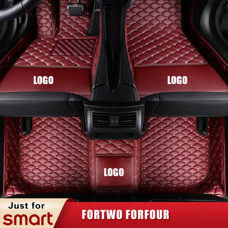 

Custom Leather Auto Foot Carpet Floor Car Mats for Smart Fortwo Forfour Fastback Hatchback Convertible Coupe 2 4 Seats waterprof