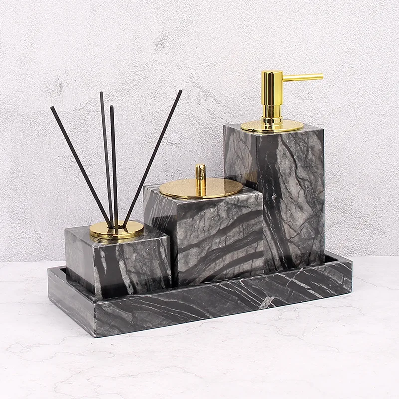 Marble Bathroom Set Light Luxury Black Wood Grain Hotel Toiletries Toothbrush Cup Lotion Bottle Soap Dish Bathroom Accessories