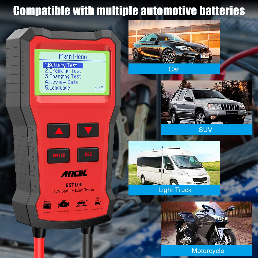 Ancel BST100 Car Battery Tester OBD2 12V Cell 100-2000CCA 30-220Ah Battery System Detect Automotive  Scanner Diagnostic Tools