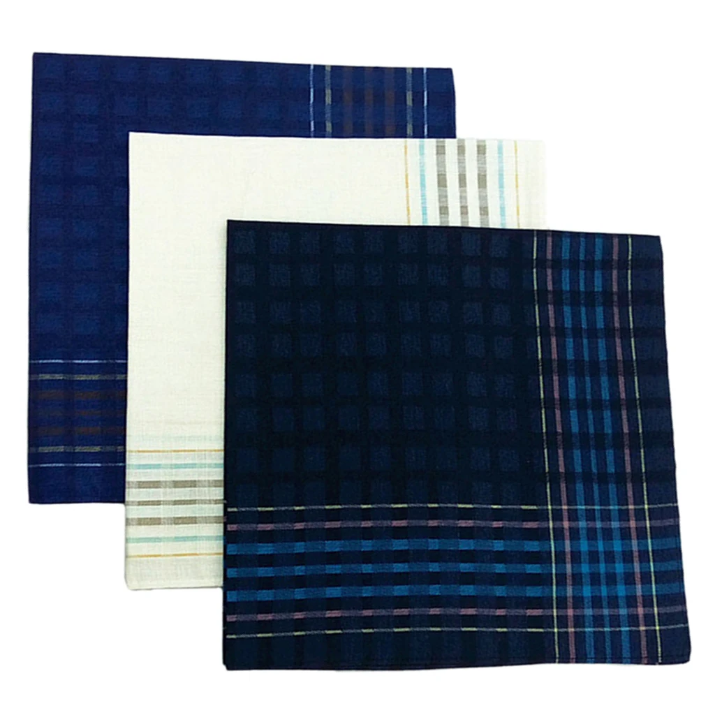 3 Pack Check Pattern Handkerchiefs for Men Party Pocket Square Gift Set 16x16\