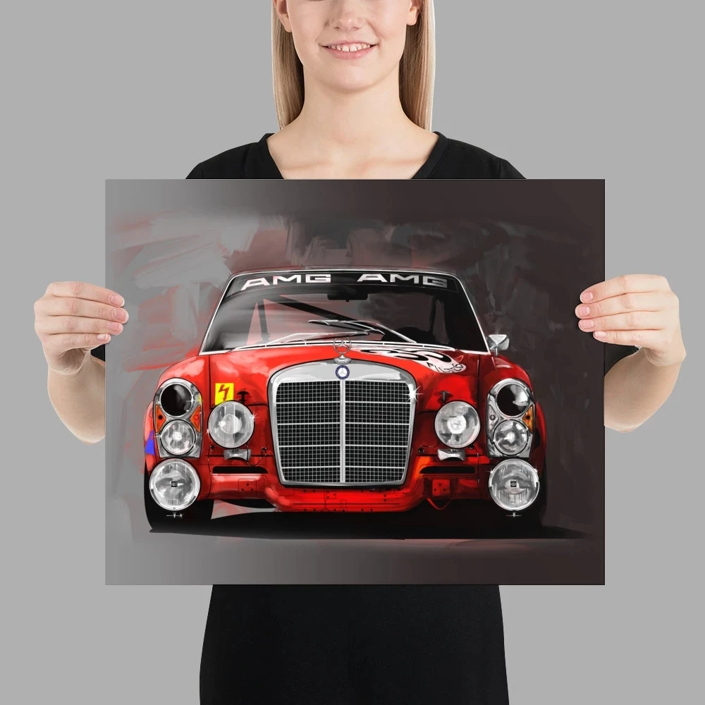 Classic Racing Car Posters and Prints Vintage Red AMG Cars Canvas Painting Modern Wall Art Picture For Living Room Home Decor