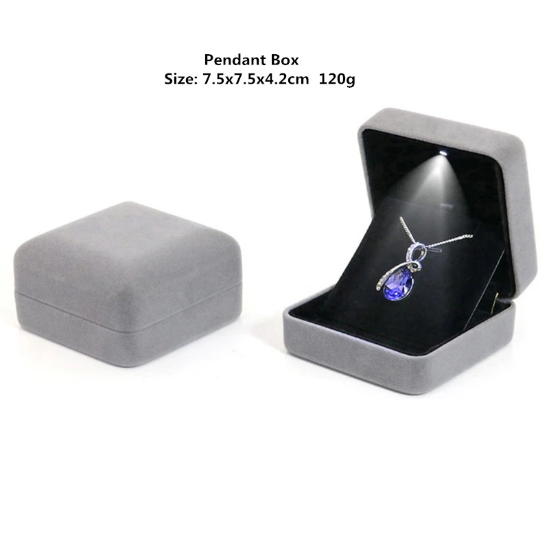 Velvet LED Jewellery Box Wedding Ring Pendant Earring Jewelry Display Packaging Cases with Custom Logo Jewellery Gift Box Cases