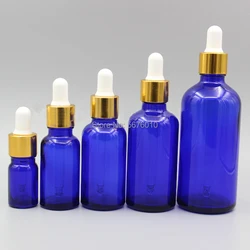 10Pcs/lot Blue Round Lab Glass Refined Oil Bottle with Glass Groppers Golden/Silver Circle for School Experiment