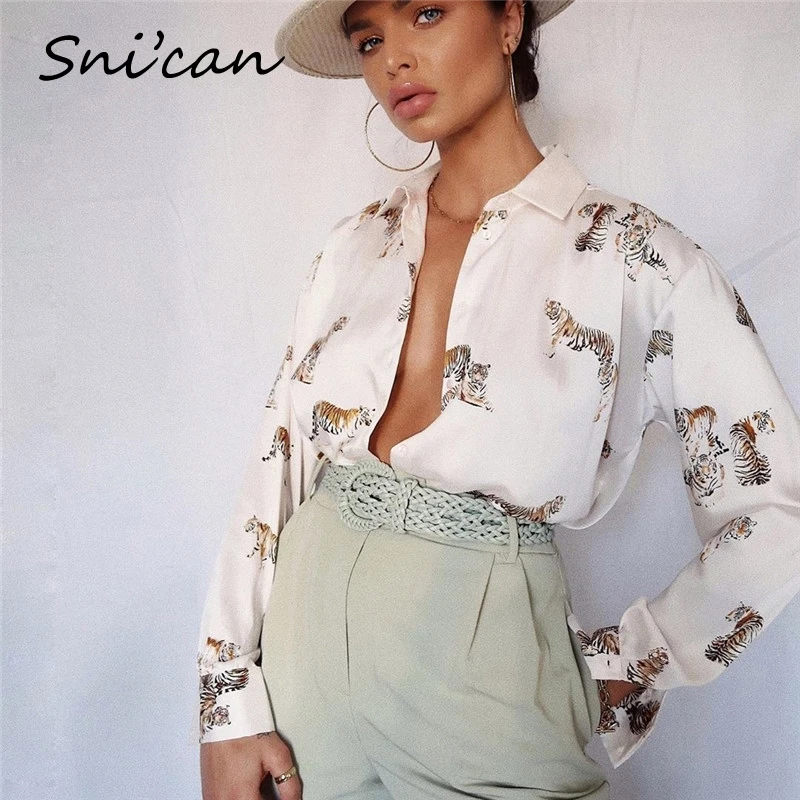 Snican Vintage Animal Leopard Print Satin Shirts Elegant Formal Office Ladies Blouse Za  Camisa Fashion Camisas Mujer  2021 Zora