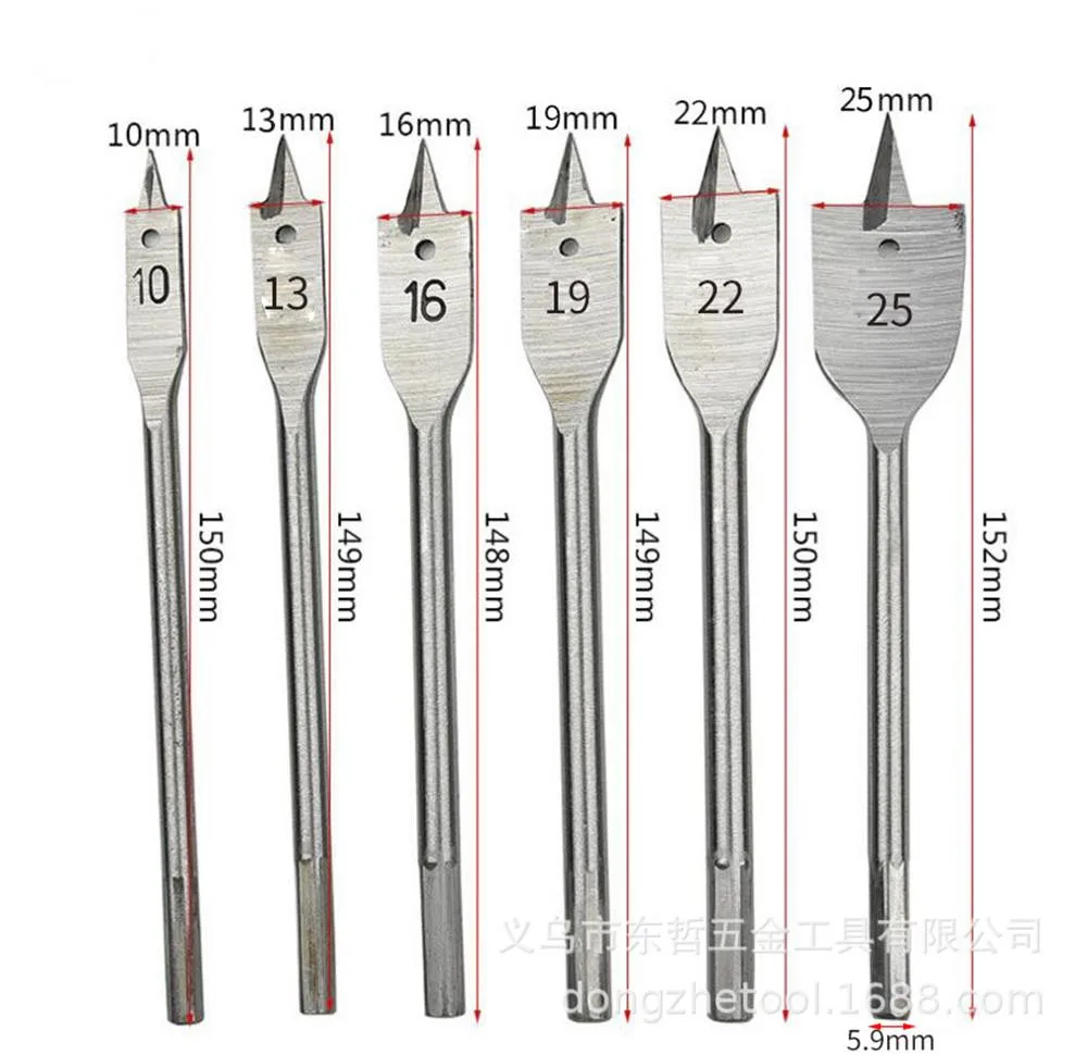 High carbon steel 10 piece three-point woodworking drill bit round hexagon handle screwdriver set flat head wood punch