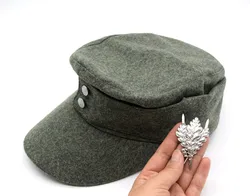 Military Reenactment German WH Elite EM M43 Panzer Woolen Cap Hat Green+SKI Sniper OAK Leaf Badge