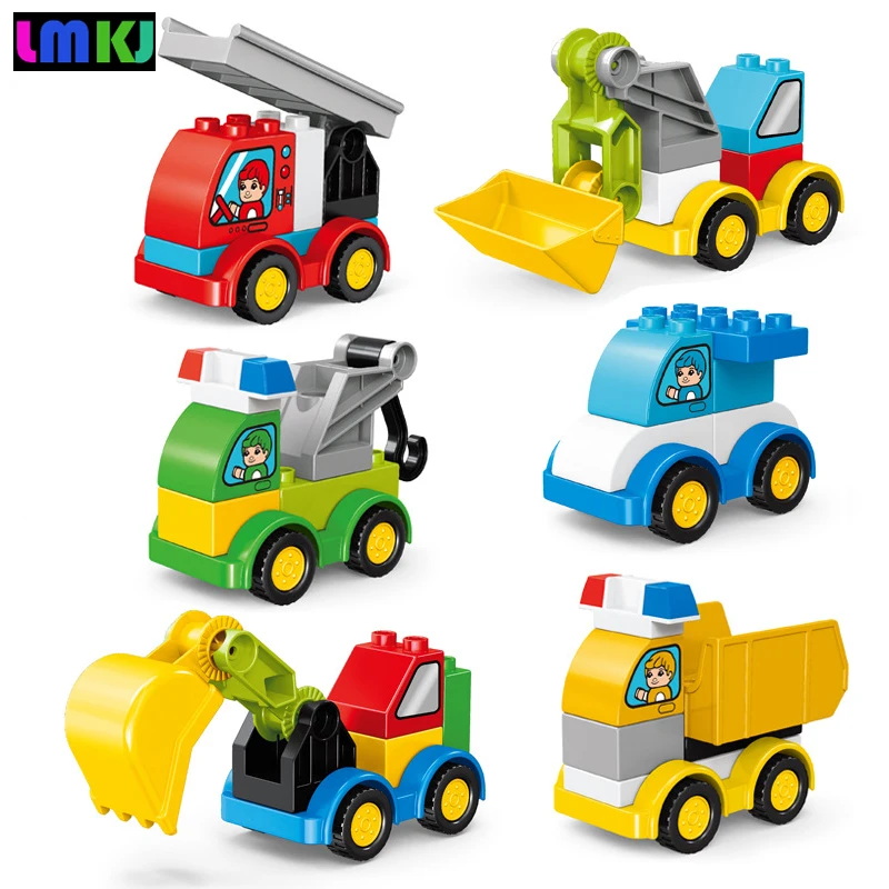 Diy Car Big Size Building Blocks City Vehicle Toy Fire Truck Crane Truck Engineering Vehicle Model Kid Educational Toys Children