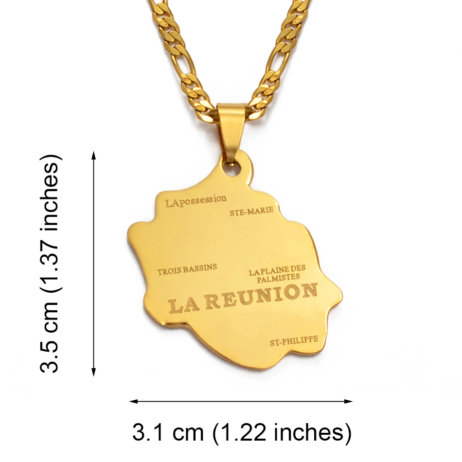 Anniyo Gold Color/Silver Color Map of LA REUNION Pendant Necklaces Women/Men French Reunion Island Maps Jewelry  @003508