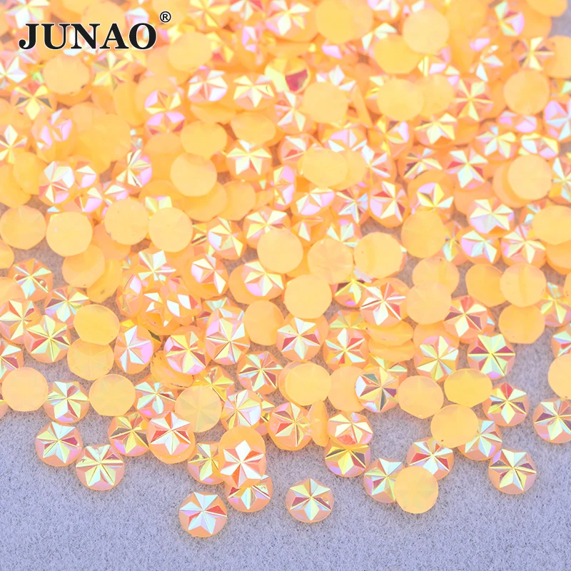 JUNAO 500Pcs 5 millimetri Jelly Bianco AB Fiore Autoadesivo Del Rhinestone della Parte Posteriore Piana di Gemme In Resina Non Hotfix Pietre Di