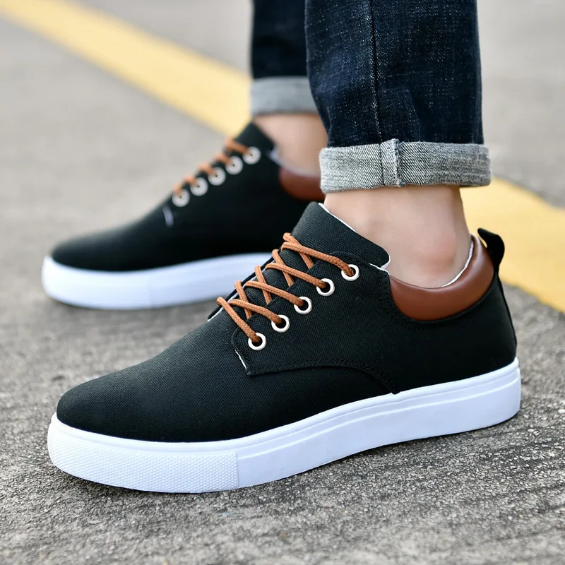 Zapatillas deportivas de lona para hombre, zapatos vulcanizados informales clásicos con cordones, color negro, talla 46 47, para primavera, 2024