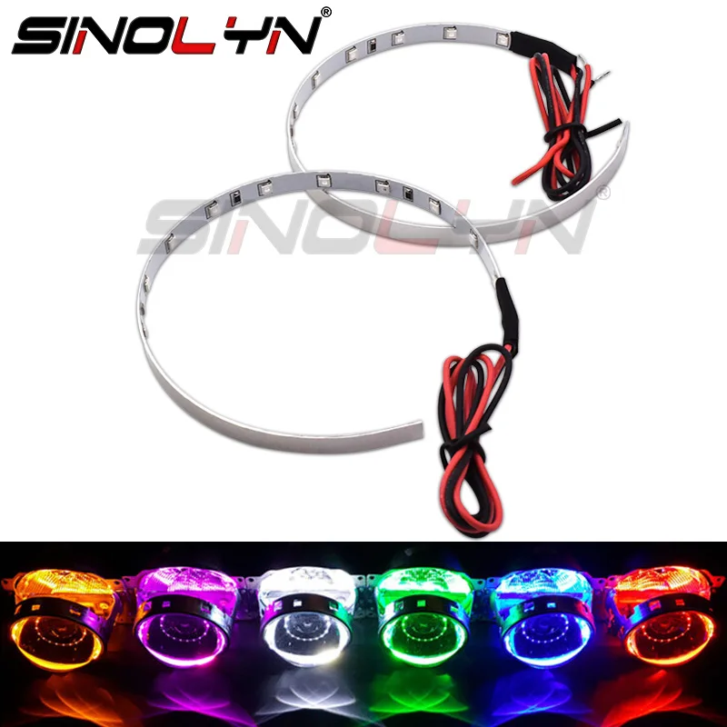 Sinolyn LED Devil Eyes Demon Eye Retrofit For 3.0 Projector Headlight Lenses Accessories 360-degree Red Blue Green Yellow Purple