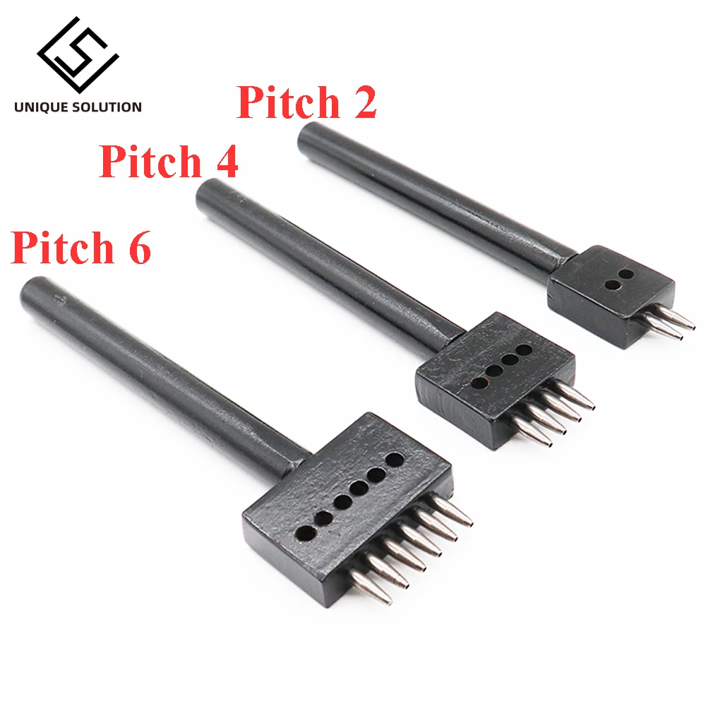 New style 3pcs/set 5mm Pitch 2 4 6 Prong Hardened Leather Hole Punch Leather Stitch Hole Punch 3sizes piercers for leather tool