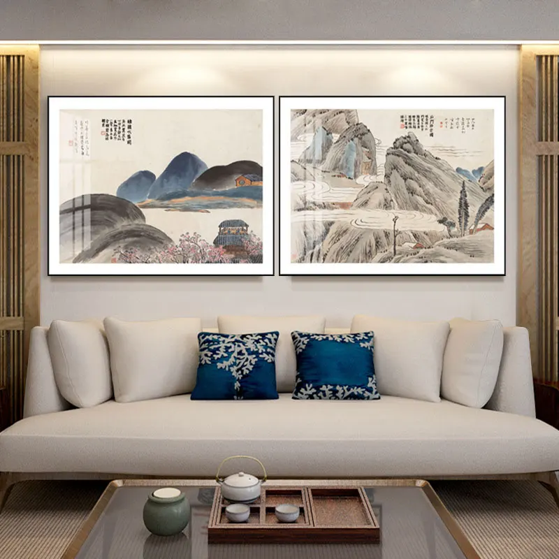 Chinese Landscape Ink Mountain river prints Wall Art Canvas posters Artwork Home living room bedroom den office Décor