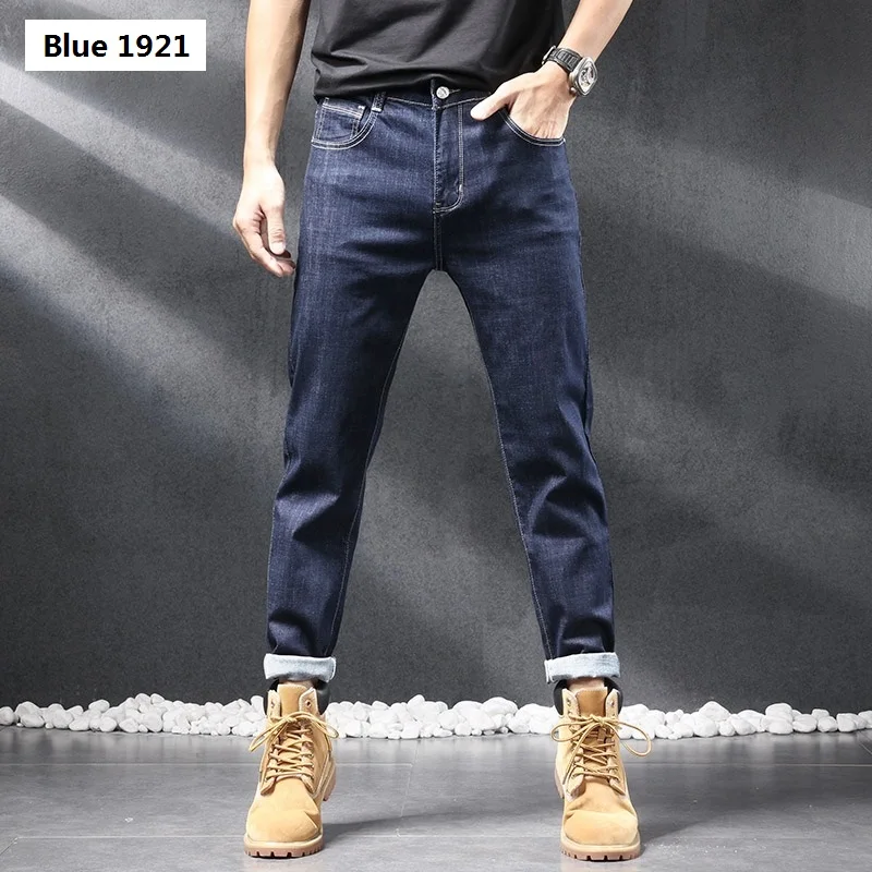 2022 New Vintage Blue Jeans Men Casual Slim Fit Pants Straight Stretch Jean Mens Fashion Streetwear Denim Trousers