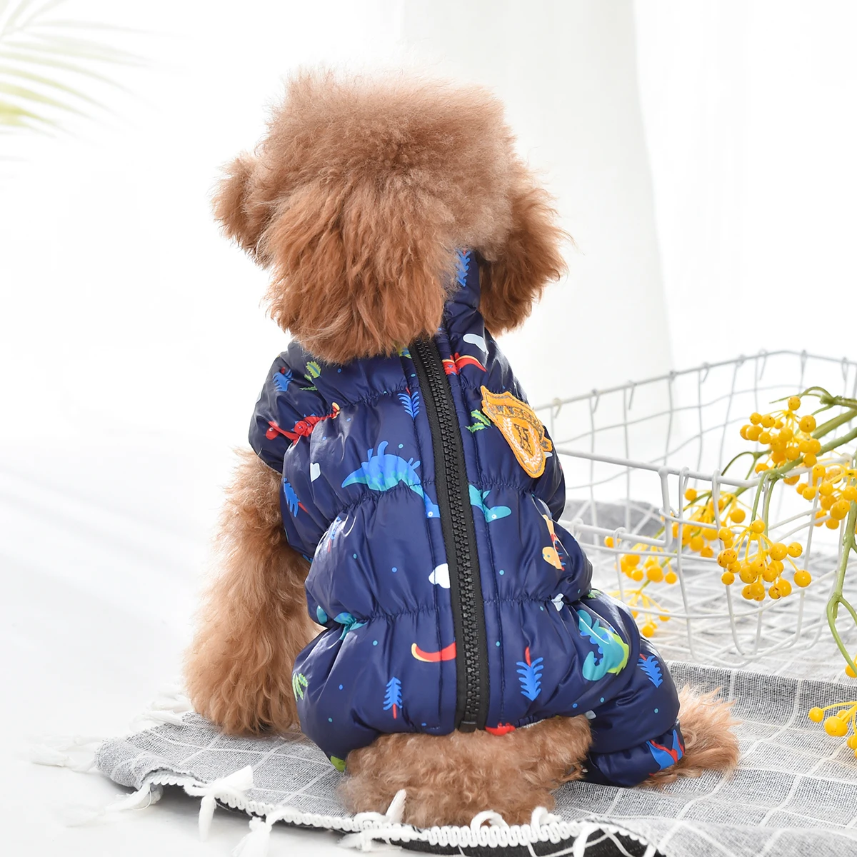 Boy/Girl Dogs Cats Winter Jumpsuit Hoodie Dinosaur Pattern Apparel  Pet Puppy Coat Jacket for Chihuahua Yorkie Poodle