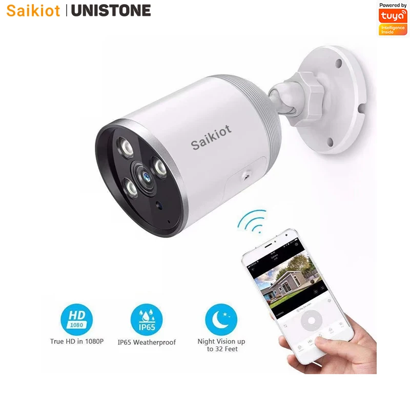 Saikiot Tuya Smart WIFI Camera 3MP Two Way Audio Motion Detection Dual Light WiFi Plastic Housing Bullet Security Camera