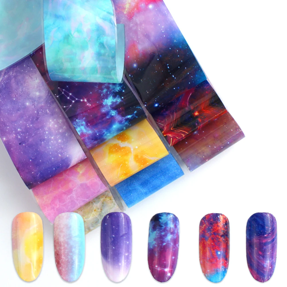 Pegatinas holográficas de flores para decoración de uñas, lámina de transferencia holográfica de cielo estrellado, diseño para calcomanías de uñas,