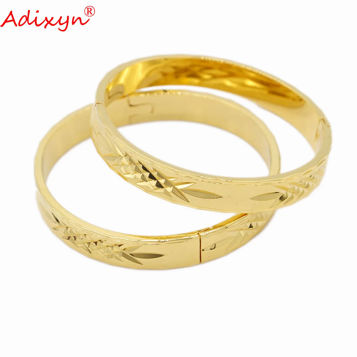 Adixyn 2pcs/lots Baby Bangles Gold Color Bangles Boy Girls Child Bracelet Dubai African Birthday Gifts N070119