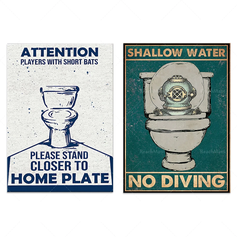 Shallow water prohibited diving posters, interesting shallow water art prints, swimming injury wall art, bathroom decoration, ba