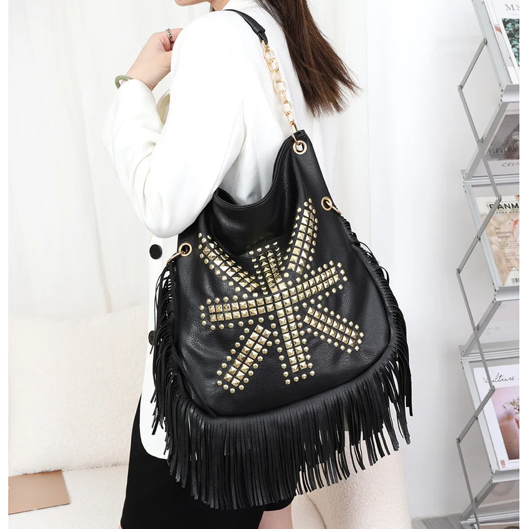 Fashion Rivet Crossbody Shoulder Bags For Women Brand Designer Large Capacity Ladies Handbags Long Tassel Female Messenger Bags