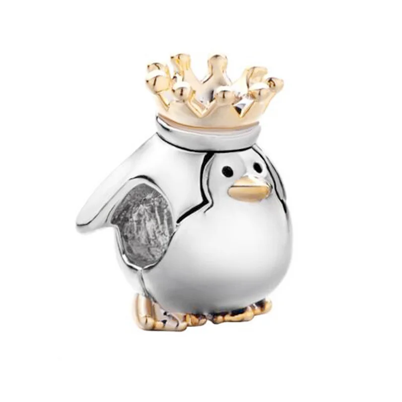 Animal Penguin King Imperial Crown Charm Beads for Bracelets Suitable for Pandora Charm Bracelet