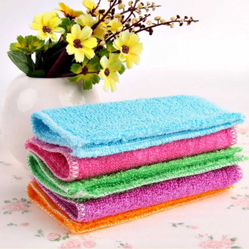 1Pcs Dish Cloth Bamboo Fiber High Efficient Anti-grease Washing Towel Kitchen Cleaning Wiping Rag Six Colors Kitchen Towel