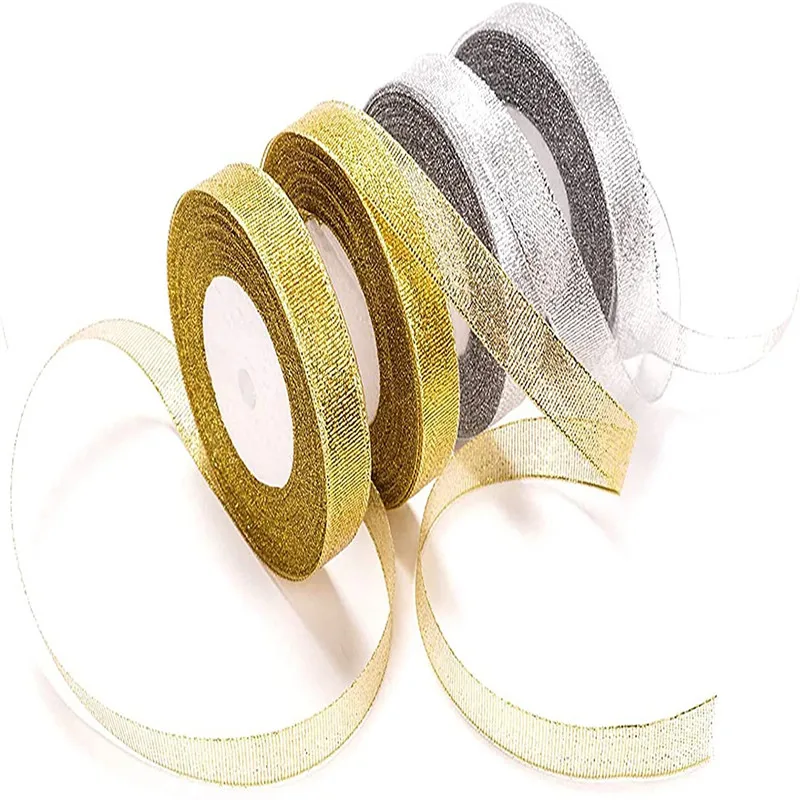 25yards Gold/Silver Organza Ribbon tapes DIY Handicraft accessories For bow making Wedding Supplies Cake Gifts Decoration 6-50mm