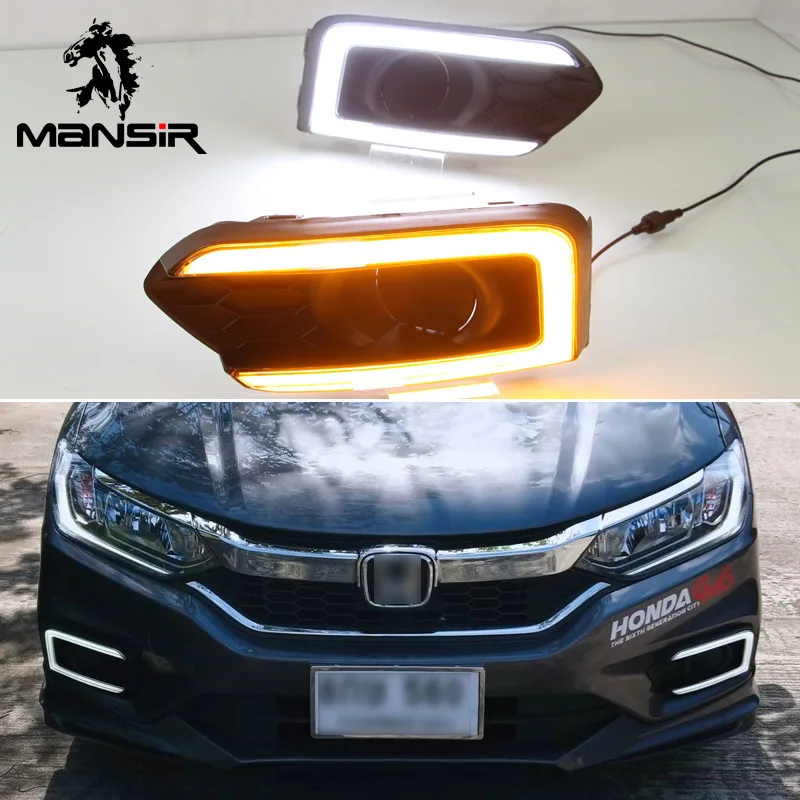 

Auto Accessories LED DRL Daylights For Honda City Grace 2017 2018 2019 Turn Signal Car Headlamp Daytime Running Light Fog Lamp