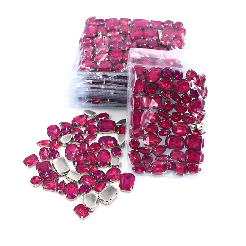 50pcs/bag Red purple opal Resin Mix shape Mix szie flatback sew on rhinestones for clothing DIY Handicrafts accessories