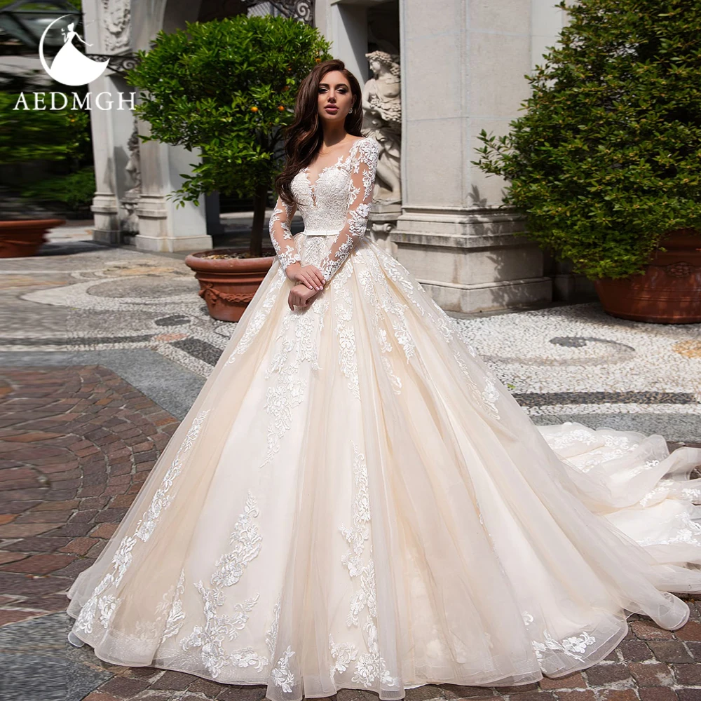 

Aedmgh Ball Gown Wedding Dresses 2024 Sweetheart Long Sleeve Robe De Mariee Gorgeous Appliques Princess Sashes Vestido De Novia