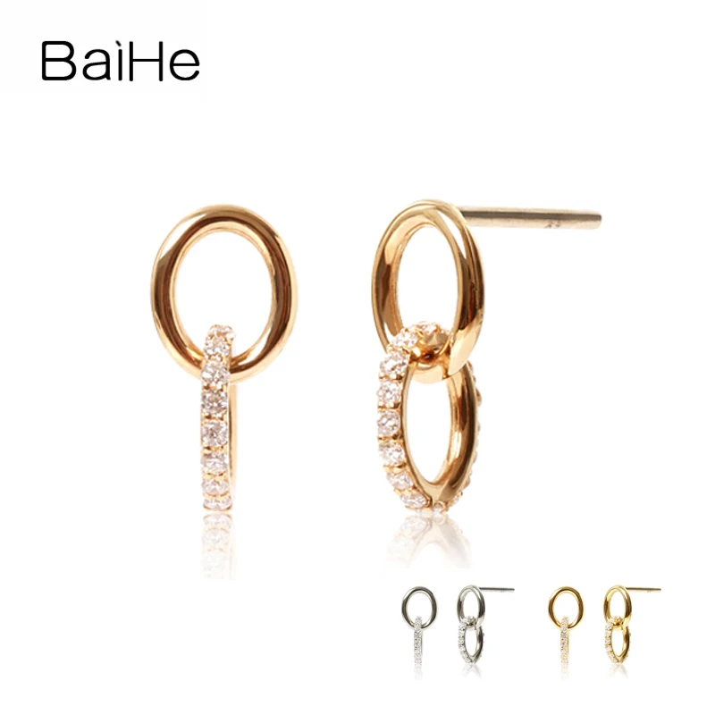 

BAIHE Solid 14K Yellow/Rose/White Gold H/SI Natural Diamond Stud Earrings Women Wedding Trendy Fine Jewelry pendientes mujer