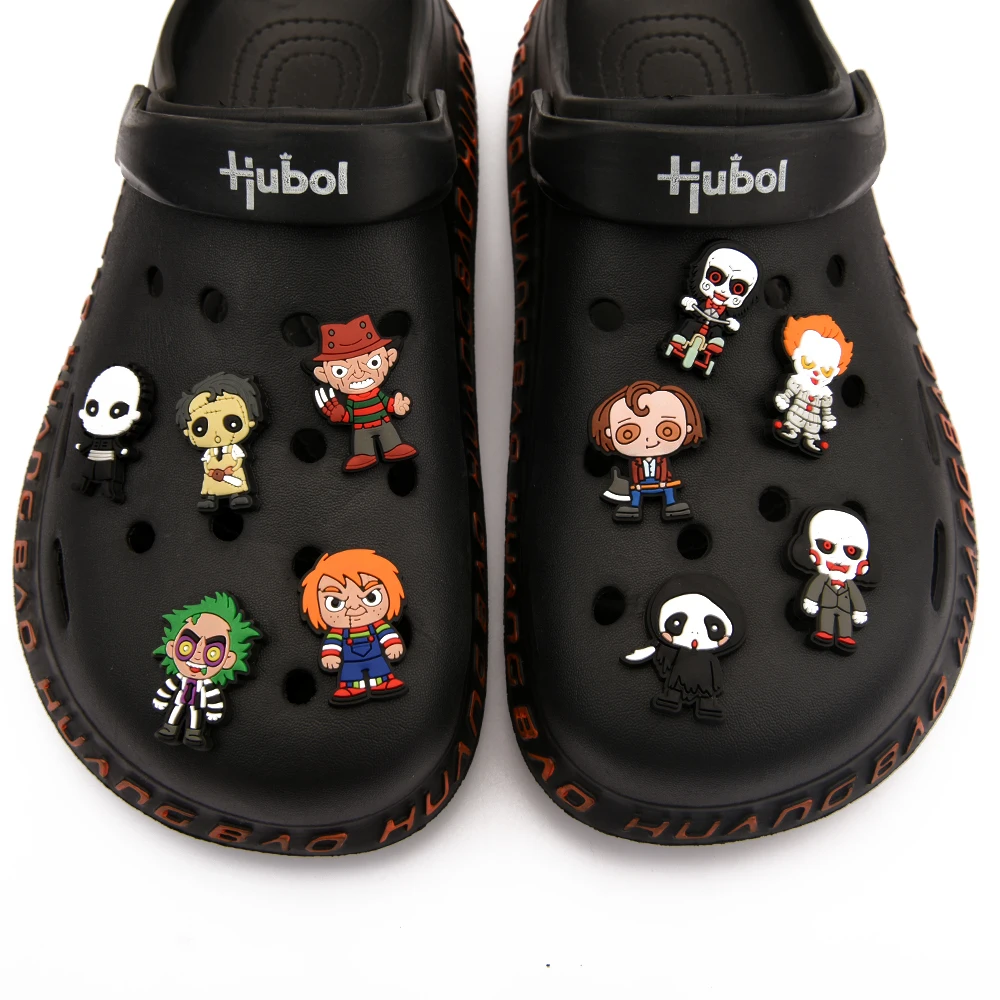 Dijes de película de terror para zapatos, decoraciones de PVC para zapatos, zuecos, accesorios para niños, hombres y mujeres, regalos de fiesta de