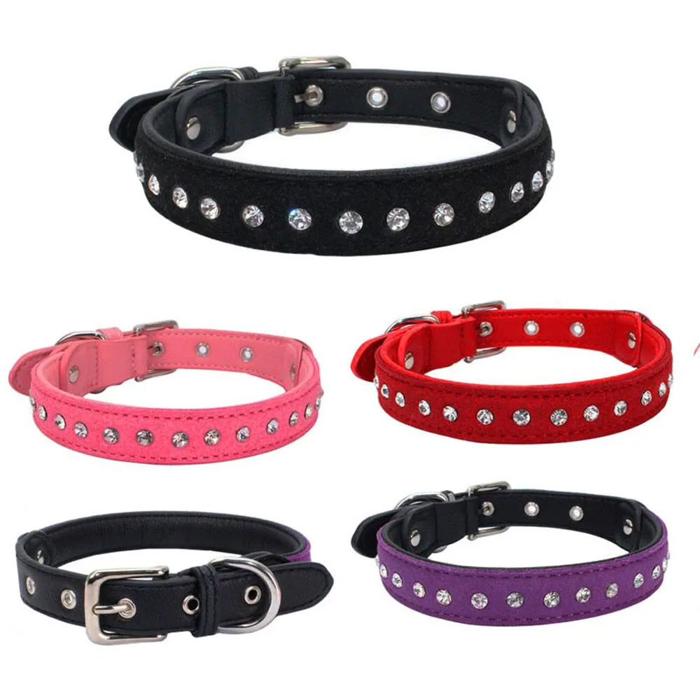 11 Colors Bling Rhinestone PU Leather Collar For Dog Pet Accessories Crystal Diamond Dog Collar and Leash For Small Large Dogs