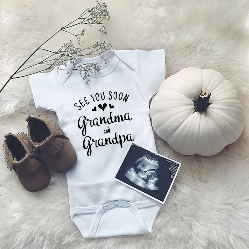 Announcement To Be Grandparents See You Soon Grandma and Grandpa Newborn Baby Bodysuit Baby Boys Girls Oneises Baby Shower Gift