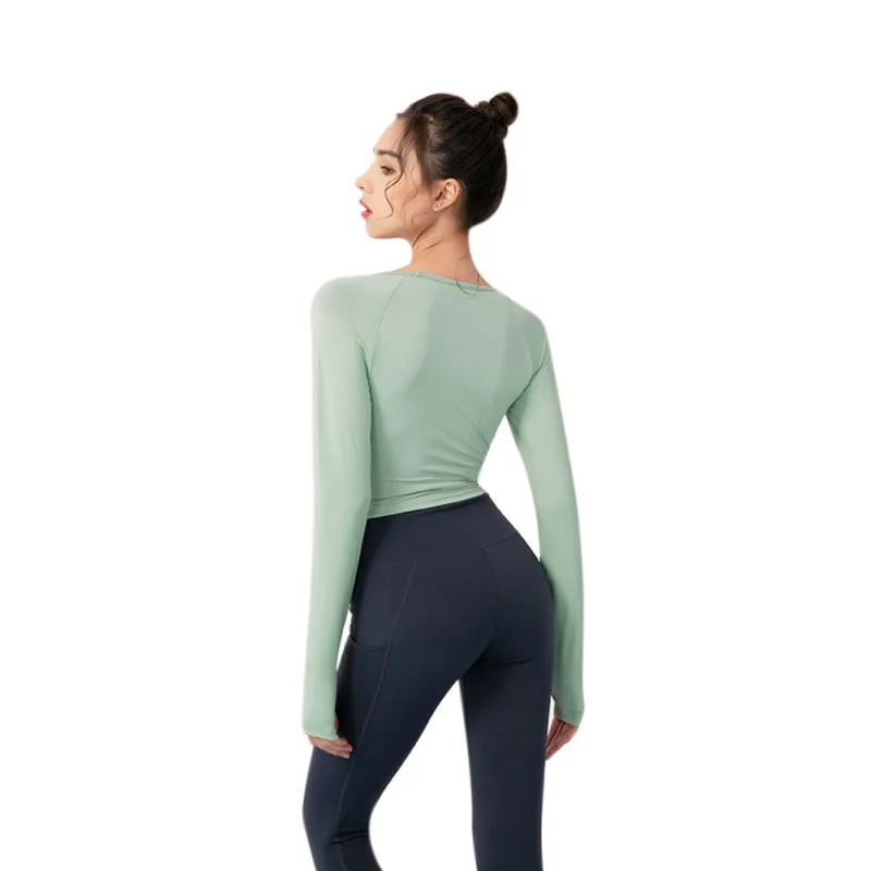 Women's Long-sleeved Quick-drying Fitness Tops Slim Sports Running Clothes With Chest Pad Elastic Tights Casual Shirt